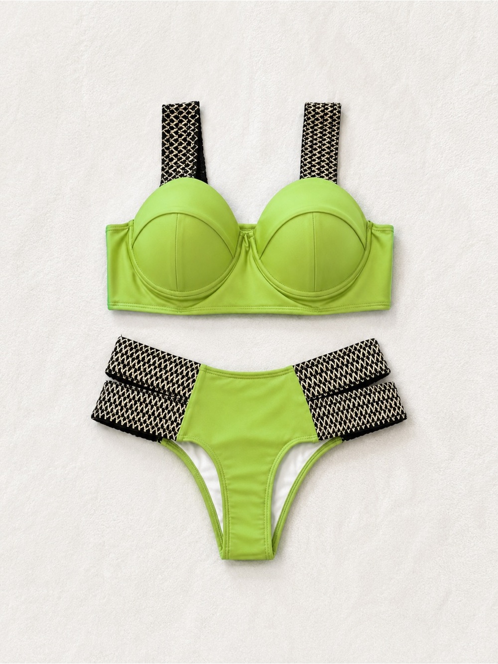 WOMENS UNDERWIRE HIGH WAIST BIKINI 2 PIECE SIZE SMALL LIME GREEN STRAP CUTOUT